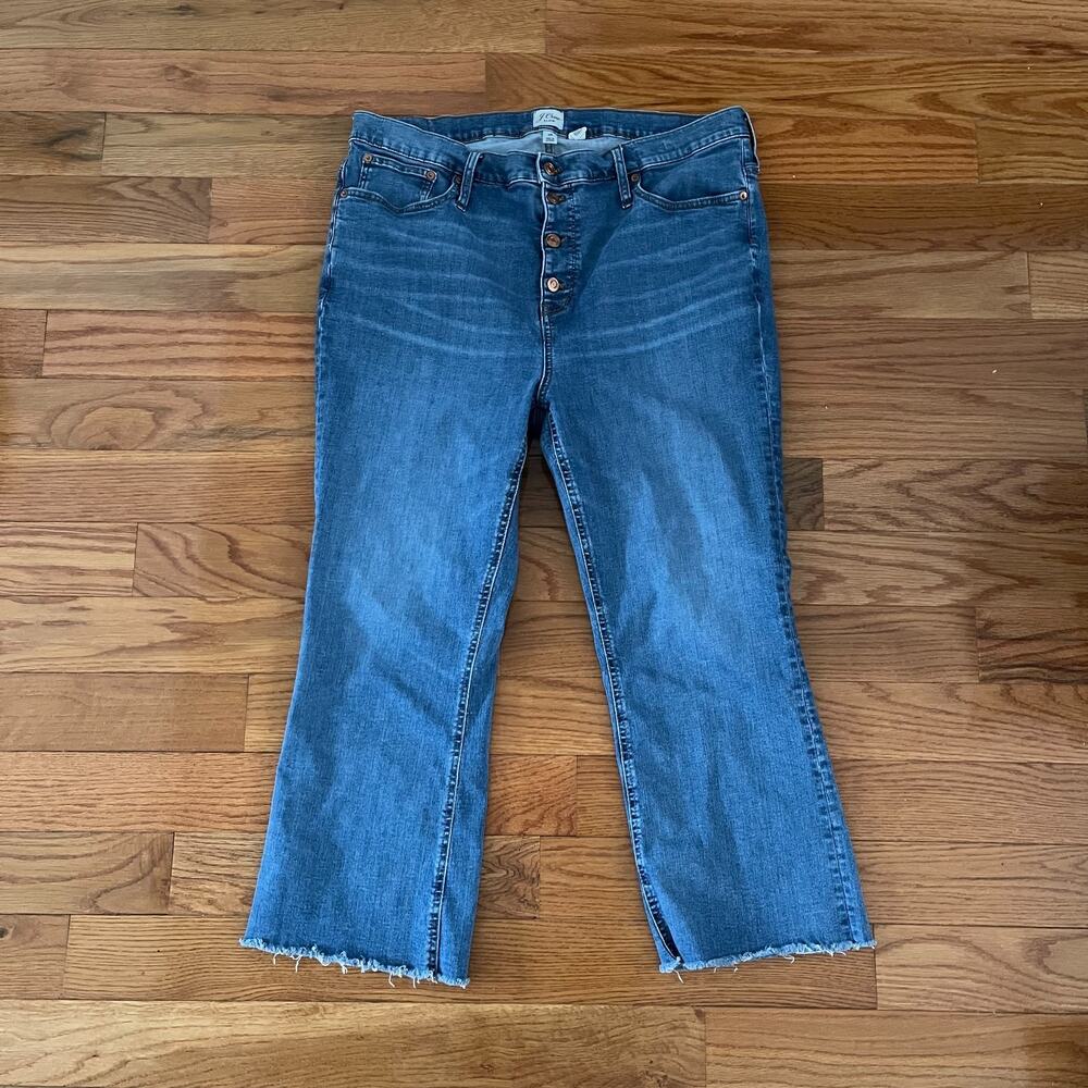 J. Crew Billie Demi Boot Crop Jeans 34 Blue Exposed Button Fly Denim AB363 High